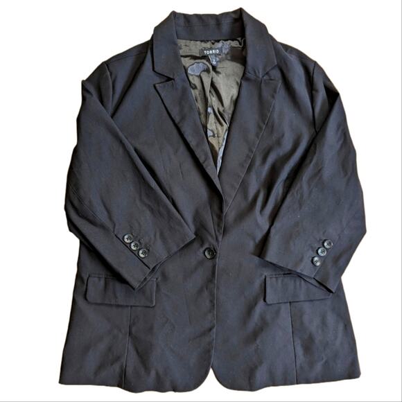 Torrid Classic Stretch Black One Button 3/4 Sleeve Blazer Suit Jacket - Picture 1 of 3